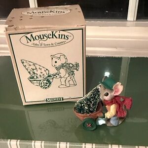 MouseKins Nicholas Burroughs Bringing in Tree Figurine with box- vintage